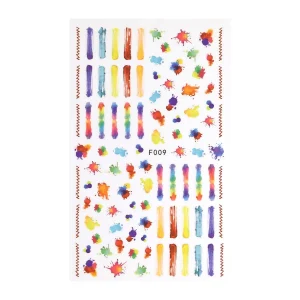 Decalques para unhas com pinceladas multicoloridas e salpicos de tinta
