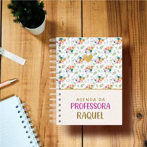 Agenda de Professora Personalizada Floral Vintage